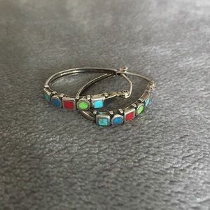3/$13 Multi-colored silver hoop earrings